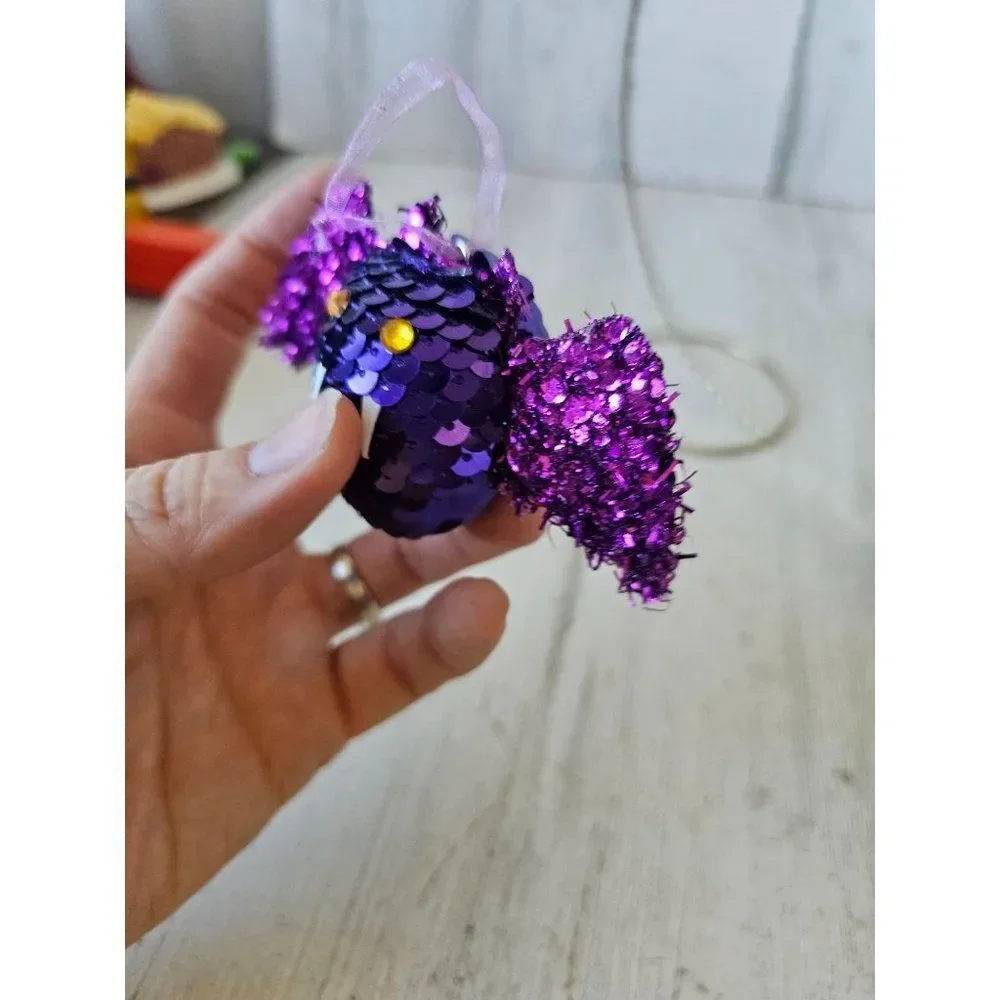 Pier 1 sequined bat ornament purple glitter‎ Xmas vintage tree unique